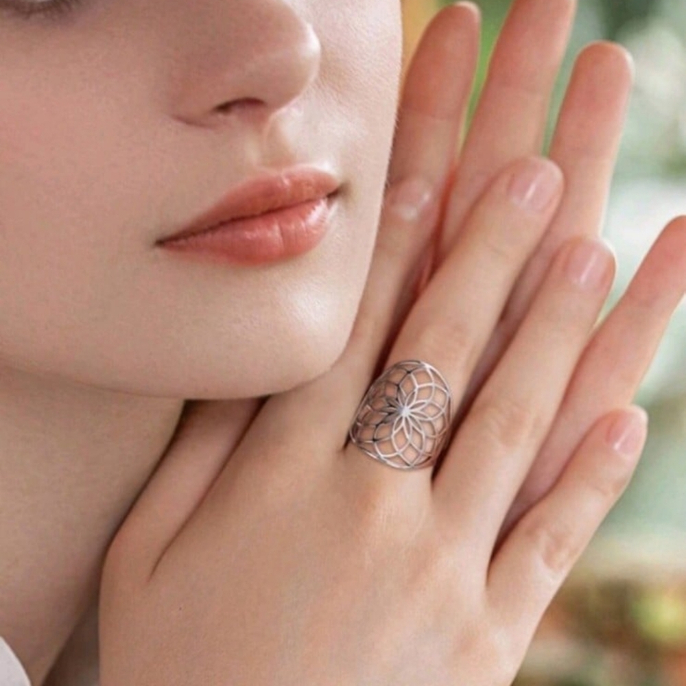 STAINLESS STEEL HOLLOW SUNFLOWER RING